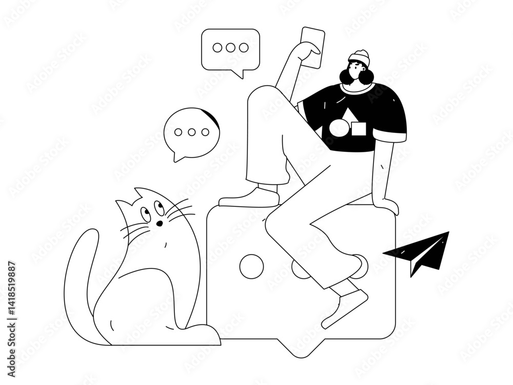 Virtual characters social communication concept business flat vector hand drawn illustration
Virtual characters social communication concept business flat vector hand drawn illustration