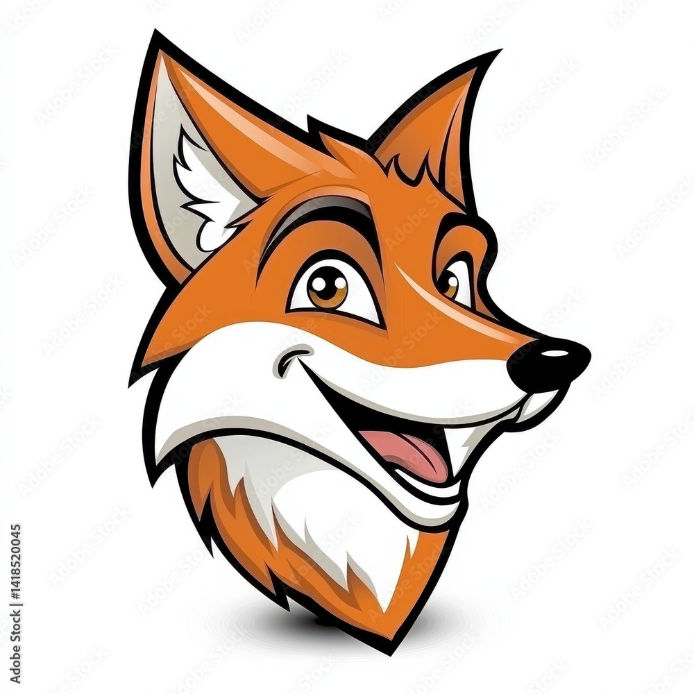 Obraz premium Cartoon illustration of a smiling fox with bright orange fur and a white chest patch