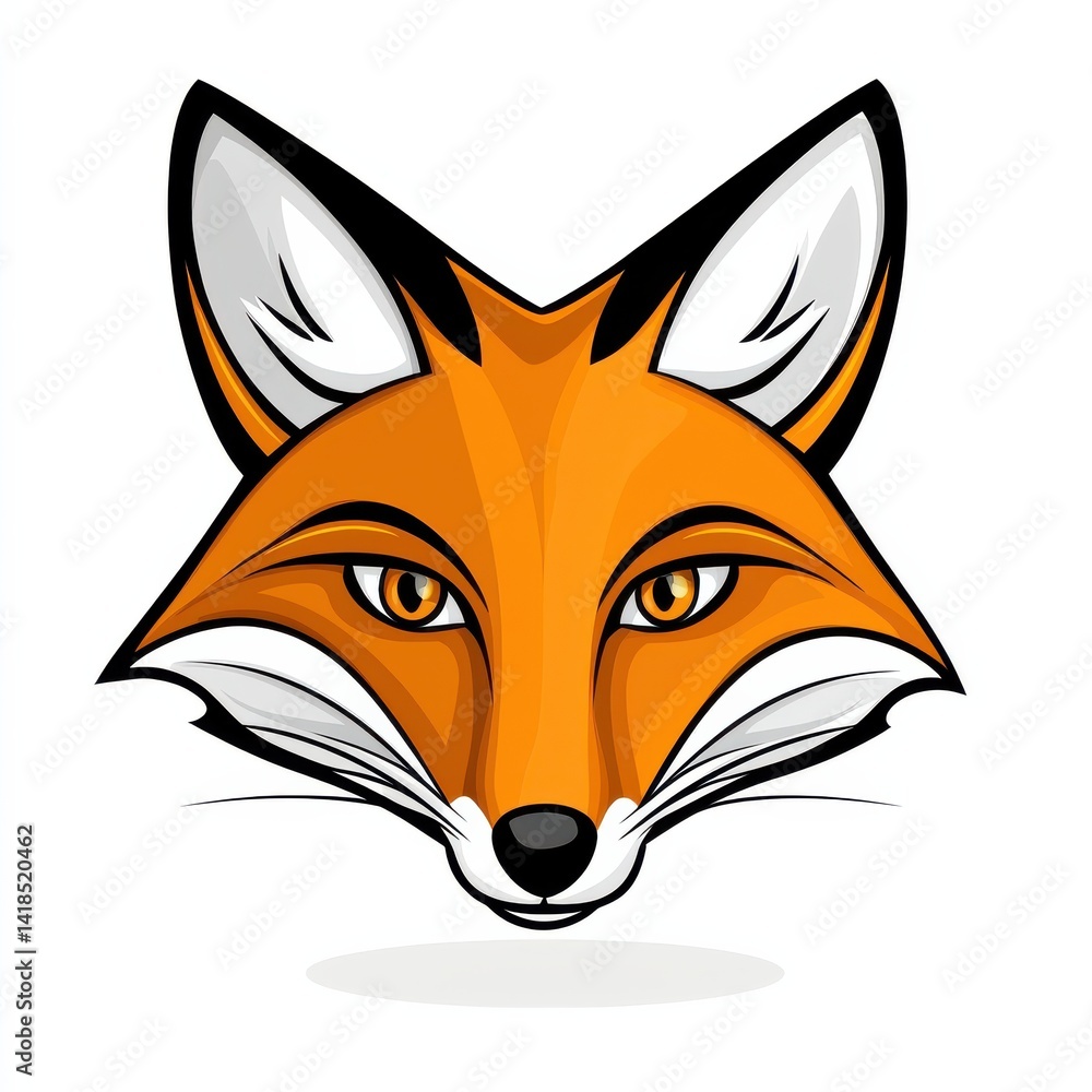 Obraz premium Cartoon illustration of a fox's face with orange fur, white markings, and yellow eyes