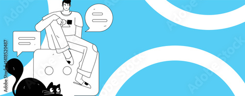 Virtual characters social communication concept business flat vector hand drawn illustration
