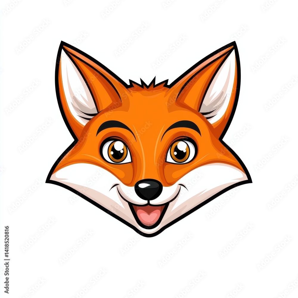 Obraz premium Cartoon illustration of a cheerful fox with orange fur and large yellow eyes