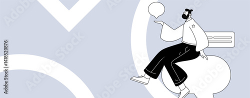 Virtual characters social communication concept business flat vector hand drawn illustration
