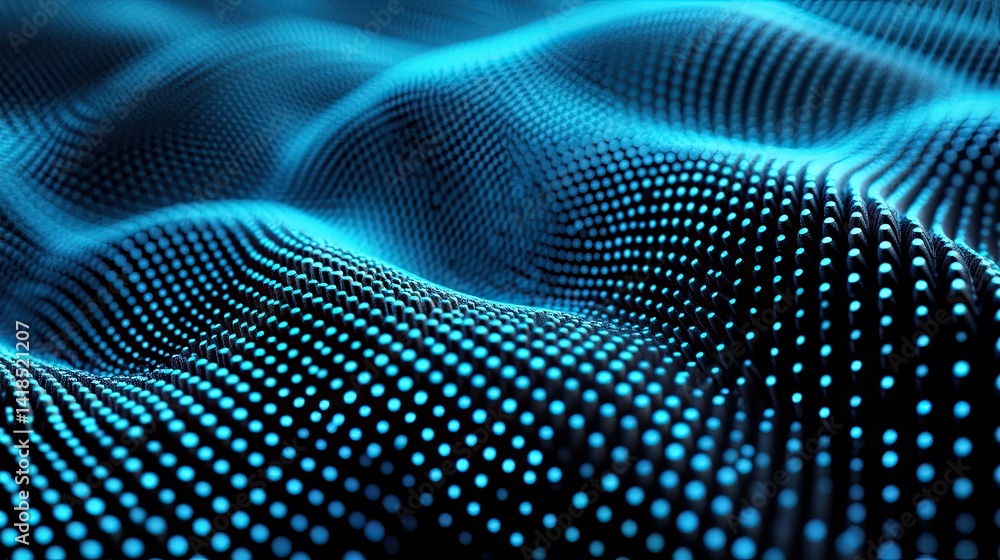 Abstract illustration of a rippling, dotted surface in vibrant blue. Abstract illustration of a rippling, dotted surface in vibrant blue.