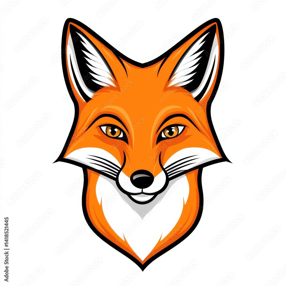 Obraz premium Illustration of a fox's head with bright orange fur and yellow eyes