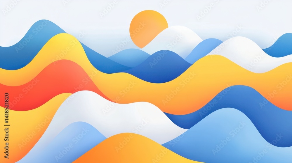 Sunkissed waves of color cascade across a tranquil minimalist landscape Sunkissed waves of color cascade across a tranquil minimalist landscape