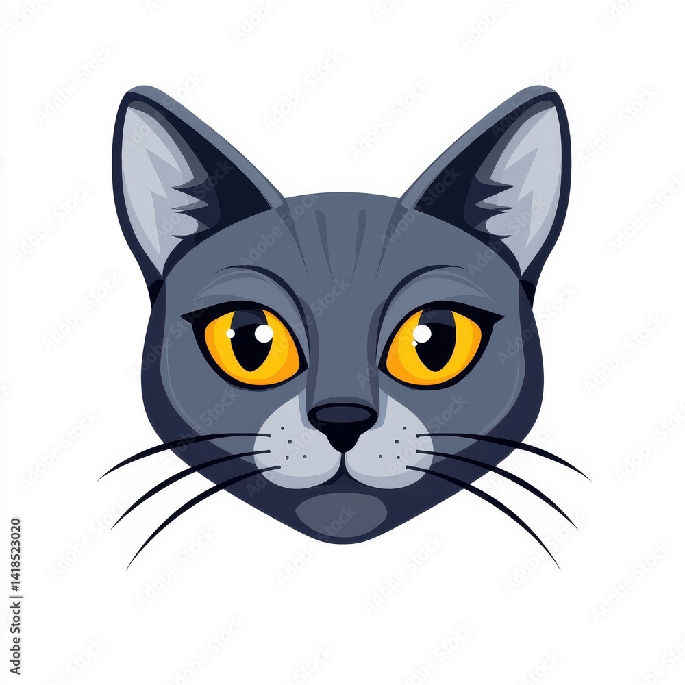 Close-up illustration of a gray cat with bright amber eyes and long whiskers Close-up illustration of a gray cat with bright amber eyes and long whiskers