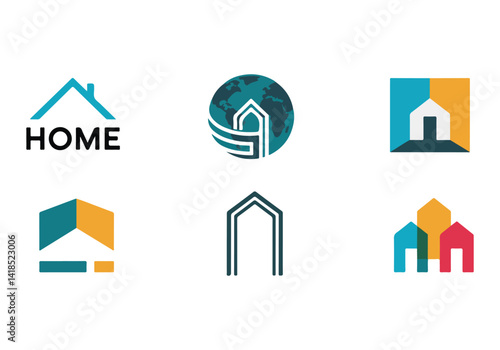 Real Estate and Home Icons Vector: House, Globe, and Modern Architecture Designs