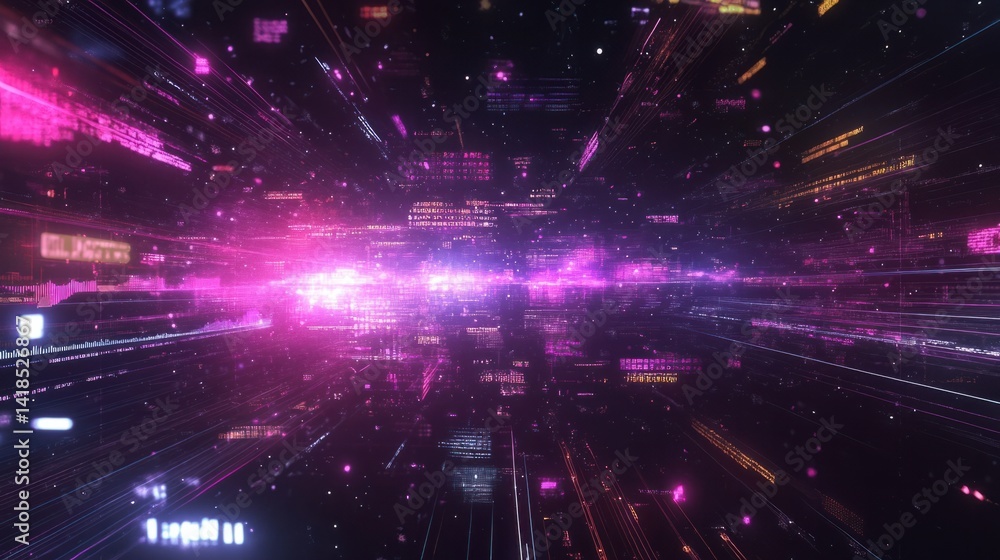 Fototapeta premium Abstract Digital Background with Light Trails and Glowing Particles