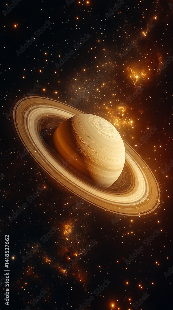Saturn showcases its iconic rings and swirling gas layers in a breathtaking cosmic display symbolizing mystery expansion time and the beauty of celestial harmony surrounded by twinkling stars