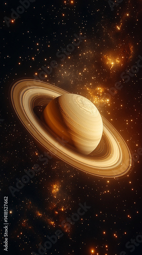 Obraz na płótnie Saturn showcases its iconic rings and swirling gas layers in a breathtaking cosmic display symbolizing mystery expansion time and the beauty of celestial harmony surrounded by twinkling stars
w salonie