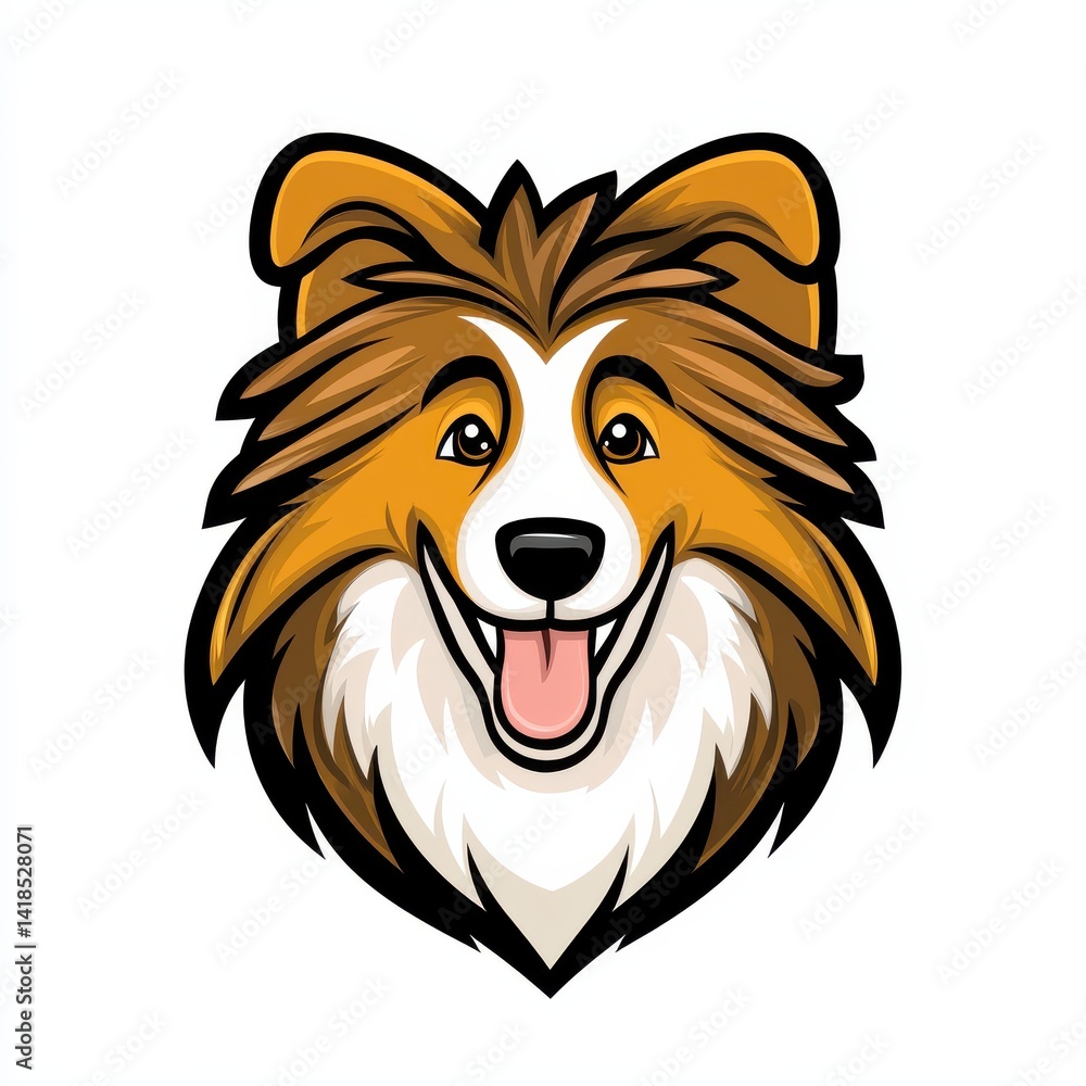 Naklejka premium Cartoon illustration of a Shetland Sheepdog with a white face and brownish-orange fur