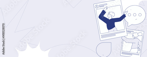 Virtual characters social communication concept business flat vector hand drawn illustration
