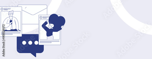 Virtual characters social communication concept business flat vector hand drawn illustration
