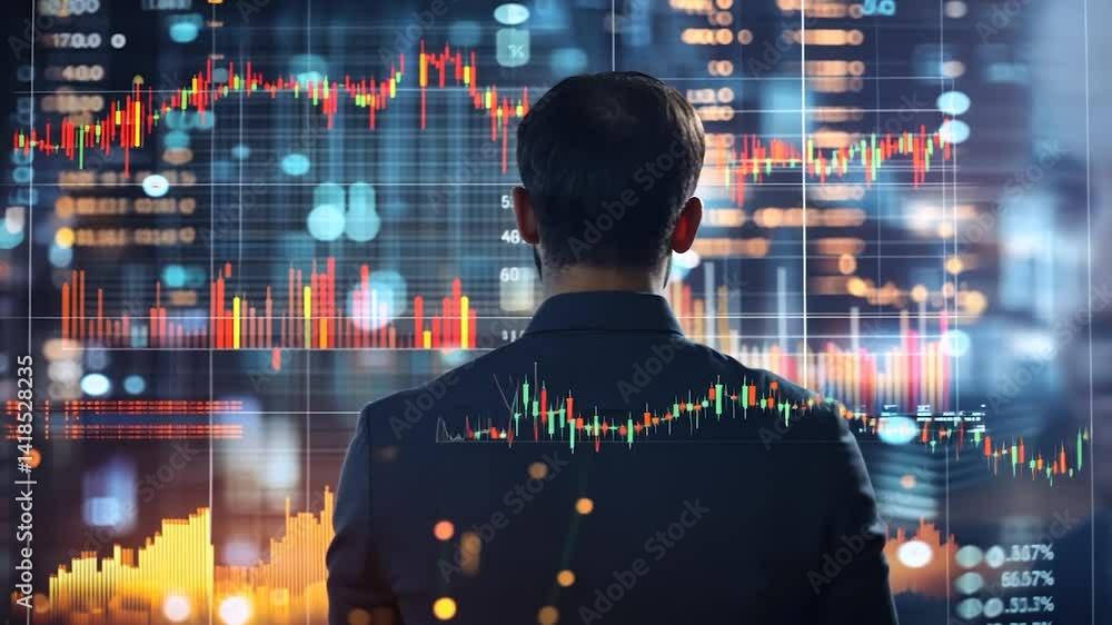 Business professional analyzing stock market trends in a digital environment Business professional analyzing stock market trends in a digital environment