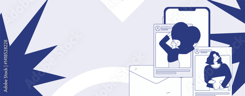 Virtual characters social communication concept business flat vector hand drawn illustration
