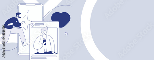 Virtual characters social communication concept business flat vector hand drawn illustration
