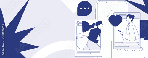 Virtual characters social communication concept business flat vector hand drawn illustration

