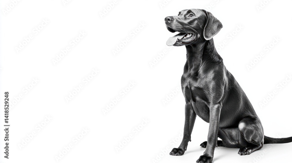 Obraz premium Charming Black Dog Sitting with Joyful Expression in Studio Setting