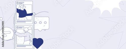 Virtual characters social communication concept business flat vector hand drawn illustration
