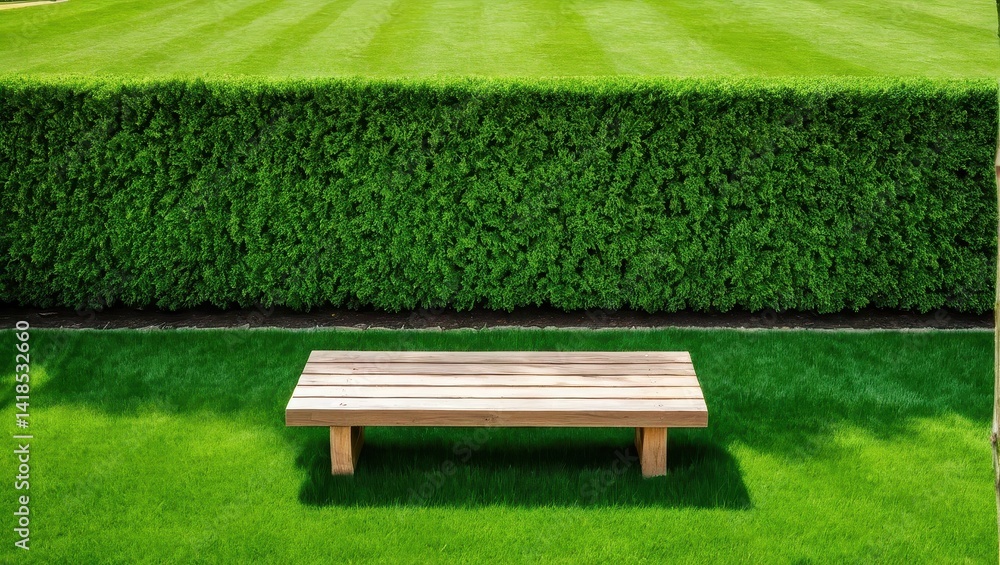 Lush Green Lawn with Wooden Bench