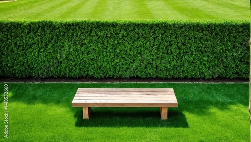Obraz na płótnie Lush Green Lawn with Wooden Bench w salonie