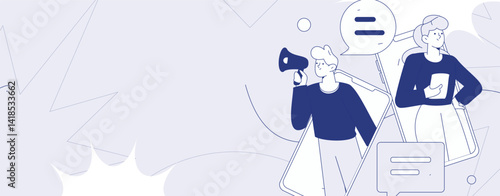 Virtual characters social communication concept business flat vector hand drawn illustration
