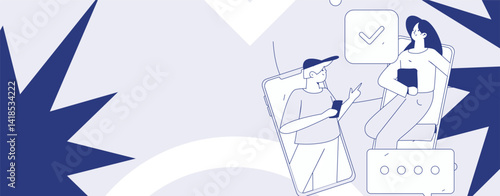 Virtual characters social communication concept business flat vector hand drawn illustration
