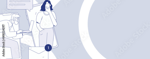 Virtual characters social communication concept business flat vector hand drawn illustration
