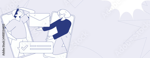 Virtual characters social communication concept business flat vector hand drawn illustration
