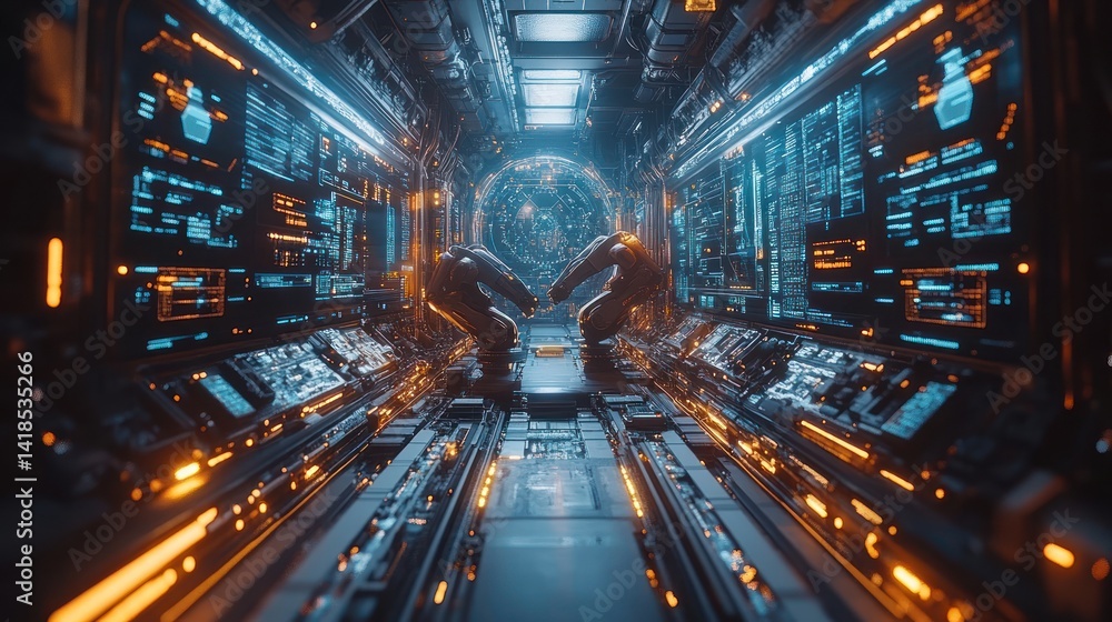 Futuristic Control Room: A Cyberpunk Sci-Fi Spaceship Interior