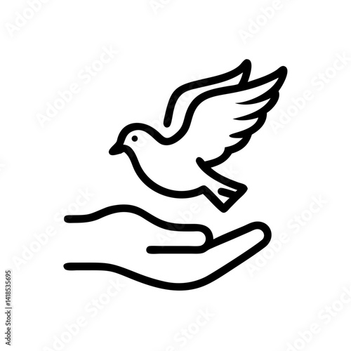 Inspiring Icon of Peace Hand Holding a Dove Artistic Illustration Minimalist Style Serene Concept