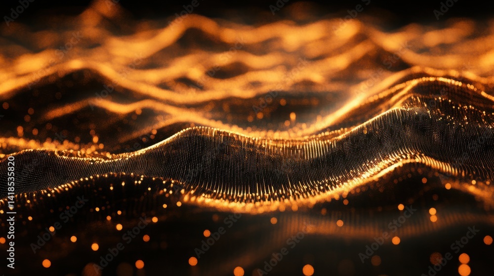 Abstract Golden Waves of Light with Glowing Particles and Texture Abstract Golden Waves of Light with Glowing Particles and Texture