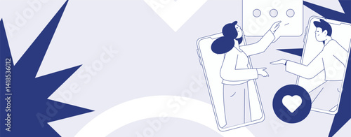 Virtual characters social communication concept business flat vector hand drawn illustration
