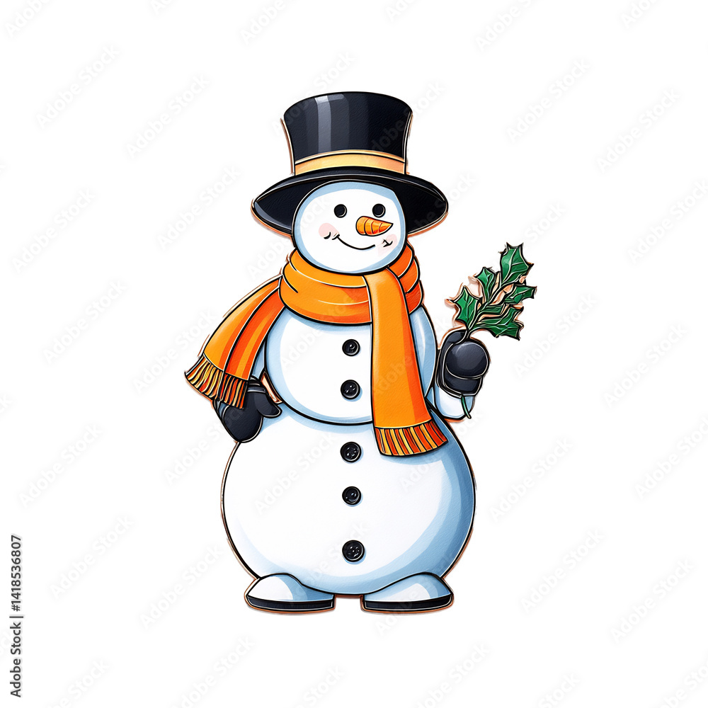 snowman with carrot nose and scarf vector white snowman with carrot nose and scarf vector white