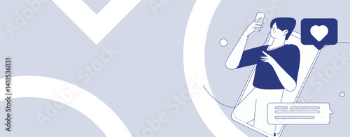 Virtual characters social communication concept business flat vector hand drawn illustration
