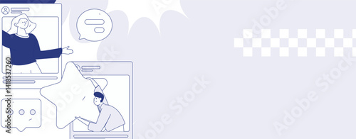 Virtual characters social communication concept business flat vector hand drawn illustration
