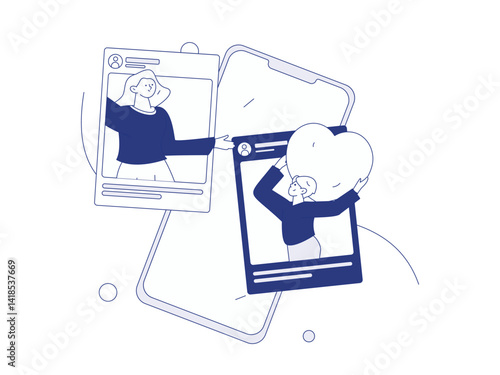 Virtual characters social communication concept business flat vector hand drawn illustration

