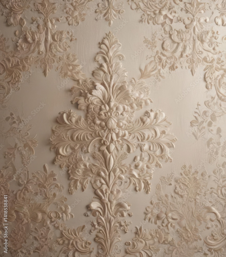 Subtle textured damask, intricate lacework in soft neutral tones Baroque style , subtle, acanthus