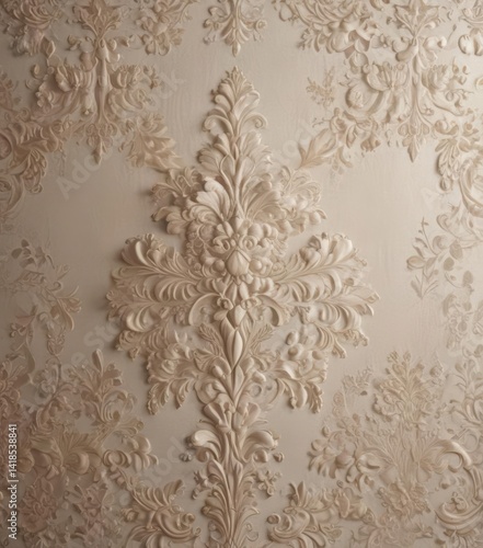 Obraz na płótnie Subtle textured damask, intricate lacework in soft neutral tones Baroque style , subtle, acanthus w salonie