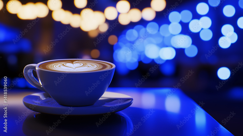 Fototapeta premium Latte art in a ceramic cup, a close-up of creamy coffee perfection, celebrating the craft of barista artistry.