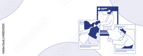 Virtual characters social communication concept business flat vector hand drawn illustration
