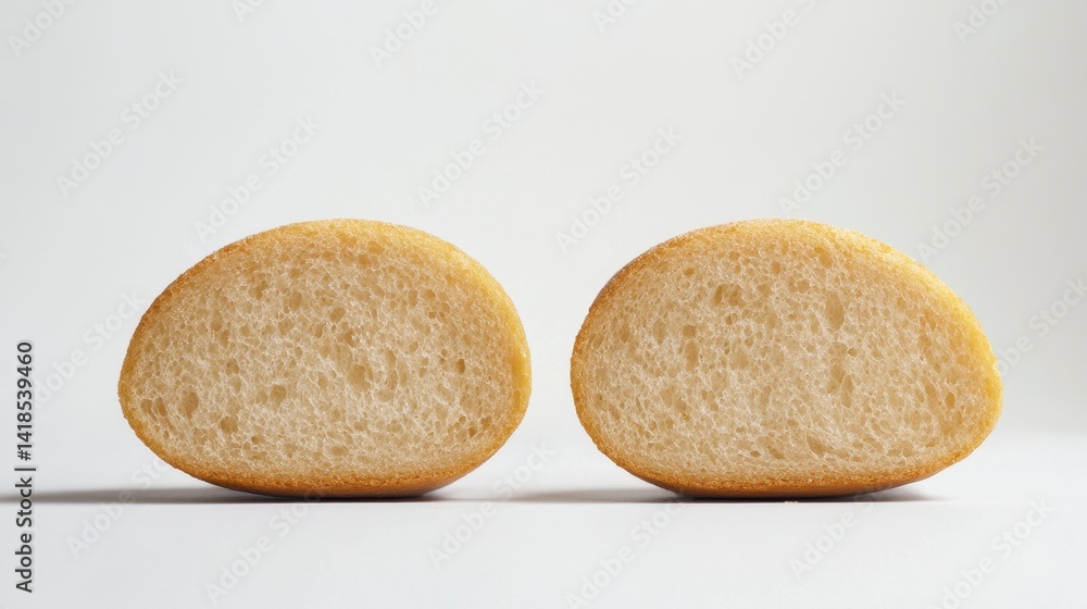 Freshly Baked Bread Rolls Halved, Showing Soft Interior Texture Freshly Baked Bread Rolls Halved, Showing Soft Interior Texture