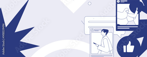 Virtual characters social communication concept business flat vector hand drawn illustration
