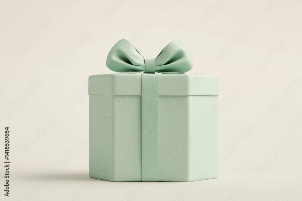 Elegant Mint Green Gift Box with Ribbon on Neutral Background Elegant Mint Green Gift Box with Ribbon on Neutral Background