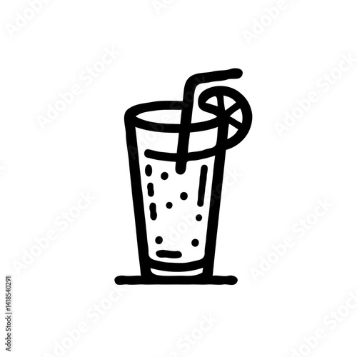 Glass of juice with straw and lemon slice on a white background  