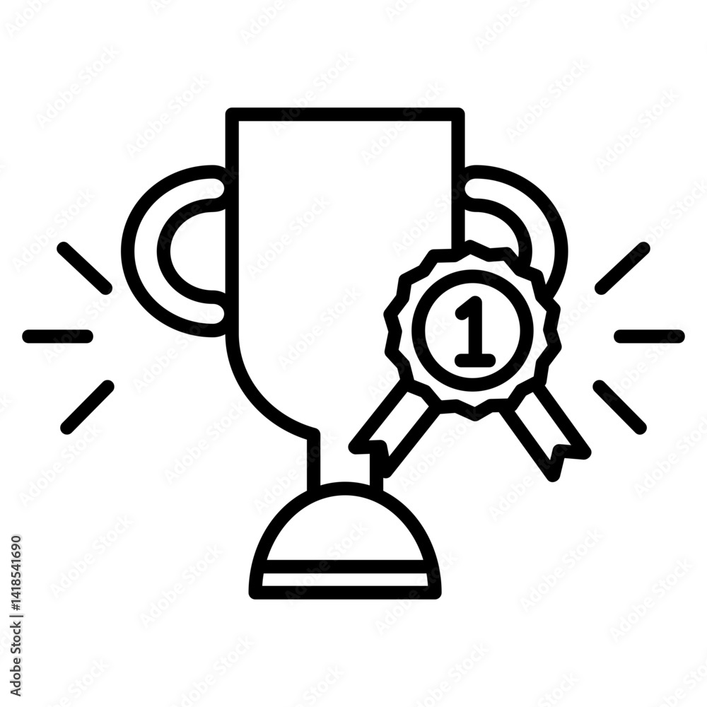 First place trophy icon. Award with a number one ribbon and radiating lines, representing top achievement or victory. First place trophy icon. Award with a number one ribbon and radiating lines, representing top achievement or victory.