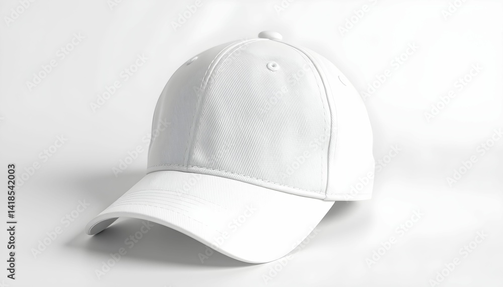 white baseball cap, clean design, simple, minimalist, product photography, soft lighting, shadow detail, 3D rendering, high contrast, studio backdrop, smooth texture white baseball cap, clean design, simple, minimalist, product photography, soft lighting, shadow detail, 3D rendering, high contrast, studio backdrop, smooth texture