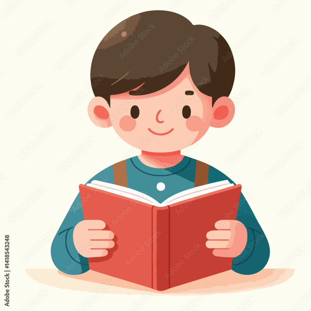 vector image of a child reading a book diligently vector image of a child reading a book diligently