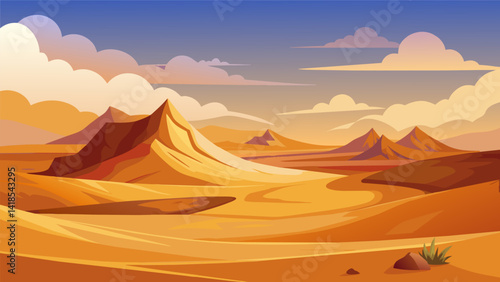 A vast desert landscape the endless expanse reflecting the vastness of the artists feelings.. Vector illustration