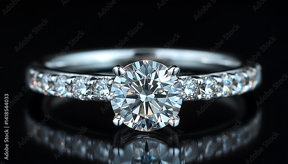 Brilliant Diamond Engagement Ring on Black Background Brilliant Diamond Engagement Ring on Black Background